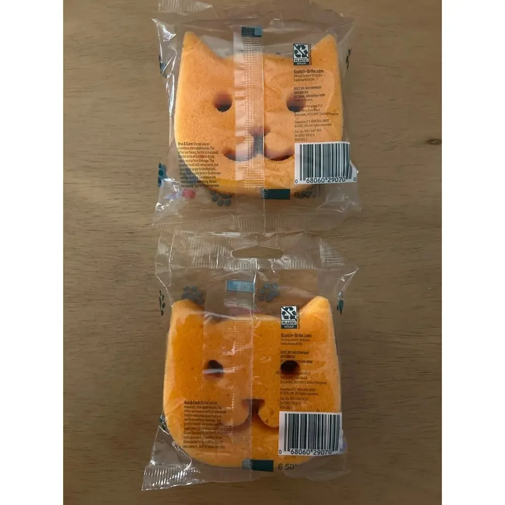 New 2pk Limited Edition Scotch Brite Sponges Non Scratch Two Sided Orange Cat